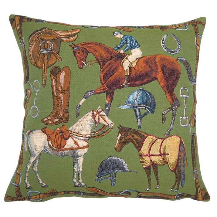 Coussin décoratif Equestre, cheval, equitation, deco contemporaine, Jules Pansu, 11270 vert
