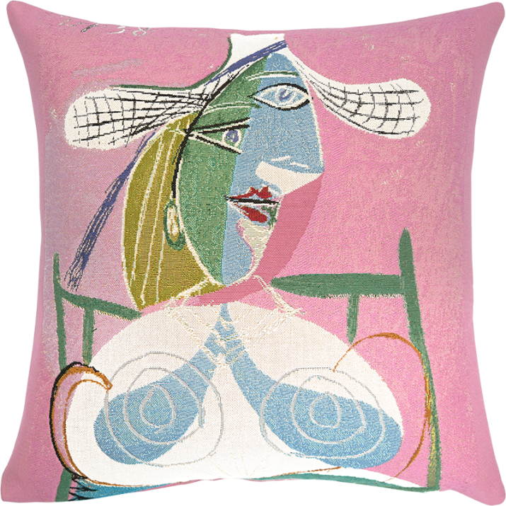 Coussin Picasso Femme assise au chapeau de paille 1938; Jules Pansu, coussin design décoratif, tissu picasso