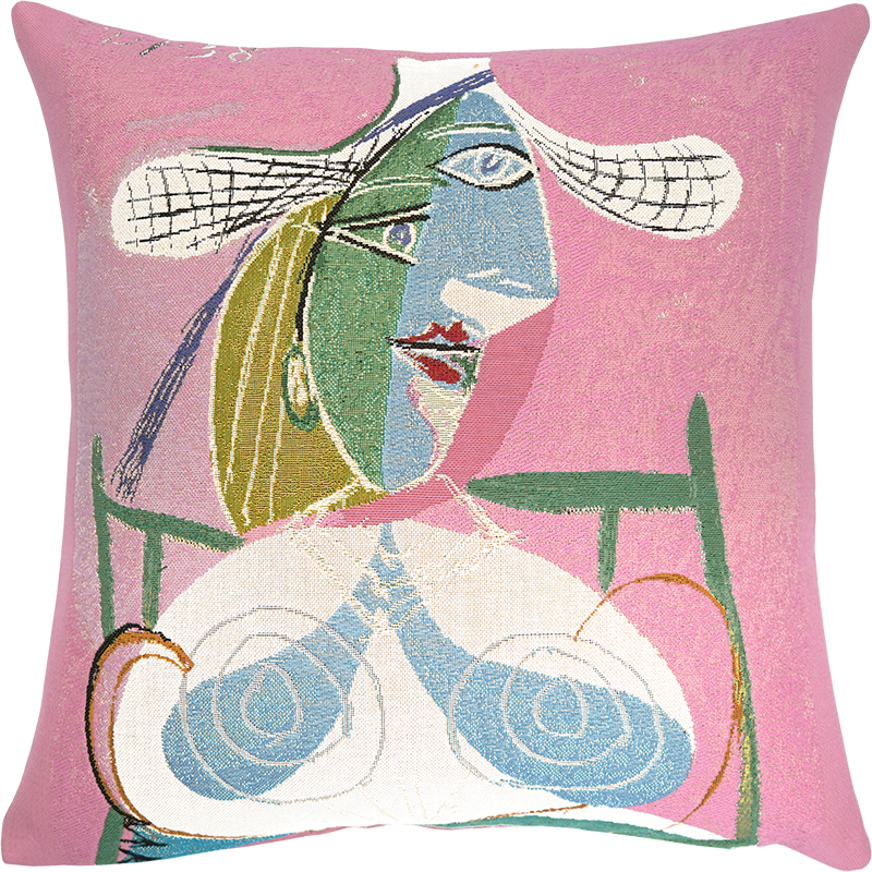 Coussin Picasso Femme assise au chapeau de paille 1938; Jules Pansu, coussin design décoratif, tissu picasso
