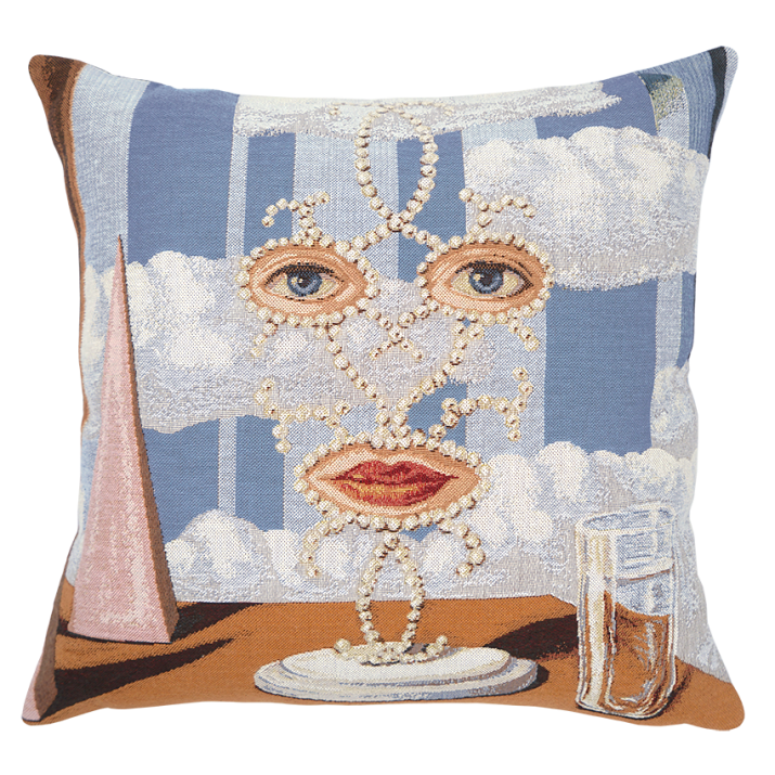 Coussin Magritte Sheherazade. Tissage jacquard, Jules Pansu, boutique de musée, idée déco moderne