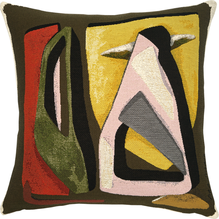 coussin contemporain et design Ara Starck par Jules Pansu. Motif Le chat et la souris, tisserand jacquard, interieur moderne