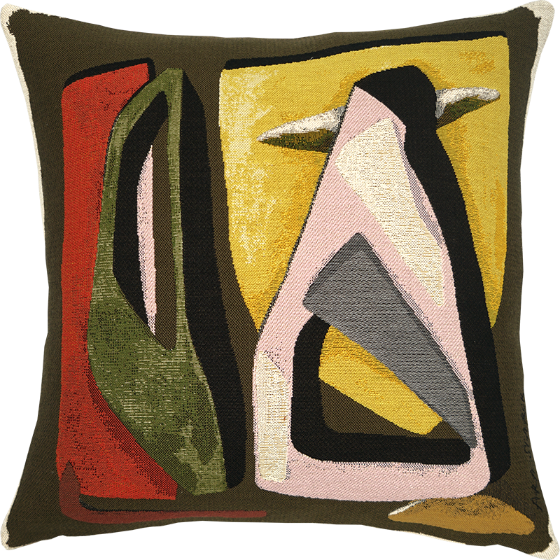 coussin contemporain et design Ara Starck par Jules Pansu. Motif Le chat et la souris, tisserand jacquard, interieur moderne