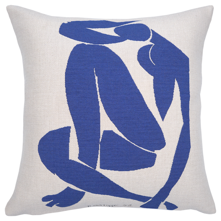 Contemporary and design Matisse cushion by Jules Pansu, inspired by Blue Nude IV. Jacquard-woven, made in france