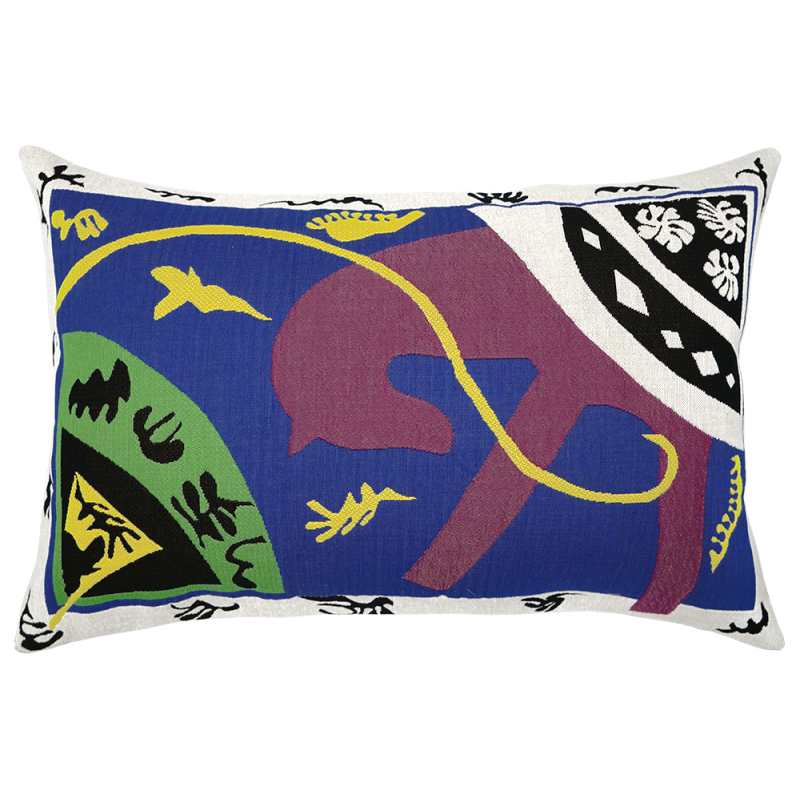 Matisse cushion by Jules Pansu, inspired by The Horse, the Equestrienne and the Clown. Jacquard-woven, made in france