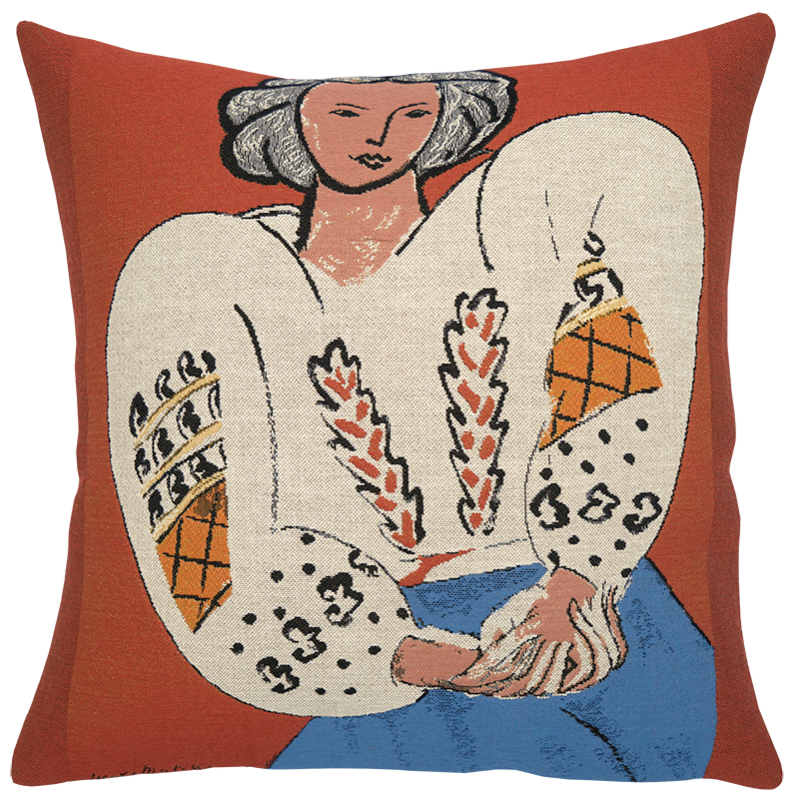 coussin contemporain et design Matisse par Jules Pansu. La Blouse roumaine, tisserand jacquard, boutique de musée