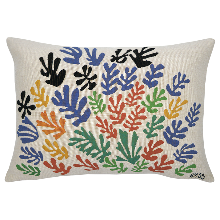 Contemporary and design Matisse cushion by Jules Pansu, inspired by The Sheaf. Jacquard-woven, made in france