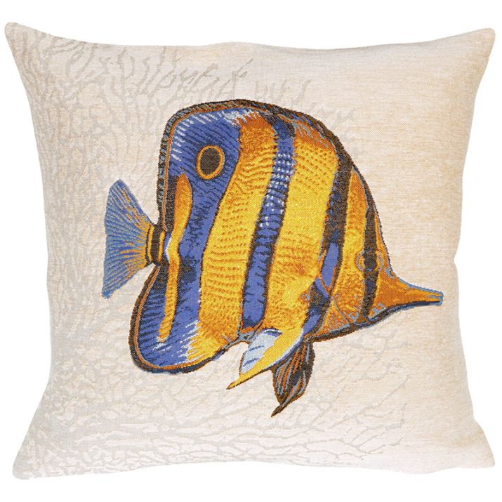 Housse de coussin décorative au motif de poisson tropical Mousse. Jules Pansu soldes