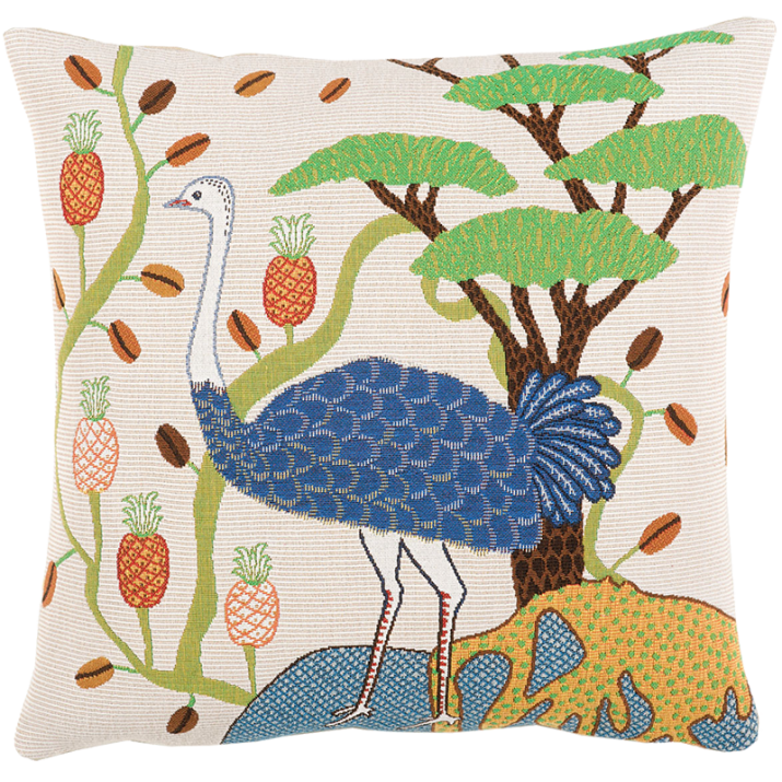 tropical, exotic, emu bird cushion, Jules Pansu - sales, promotion, gifts