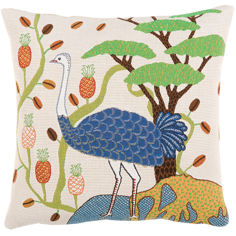 tropical, exotic, emu bird cushion, Jules Pansu - sales, promotion, gifts