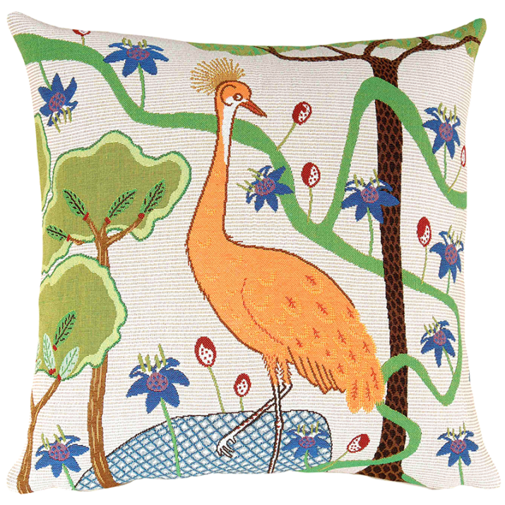 Aigrette, tropical, exotic, emu bird cushion, Jules Pansu - sales, promotion, gifts