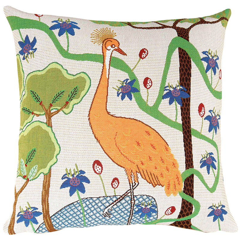 Aigrette, tropical, exotic, emu bird cushion, Jules Pansu - sales, promotion, gifts