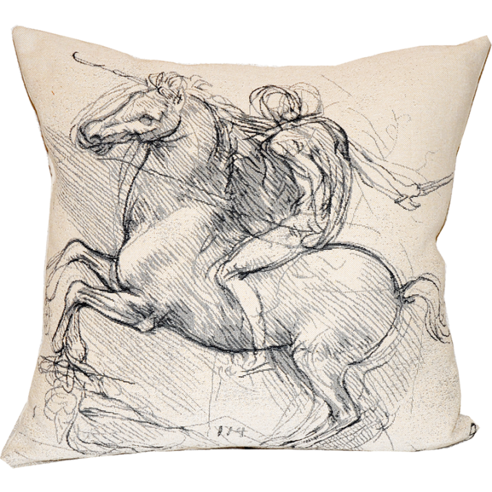 Cavalier de Vinci cushion cover, Jules Pansu tapestry, horse, equestrian, sale