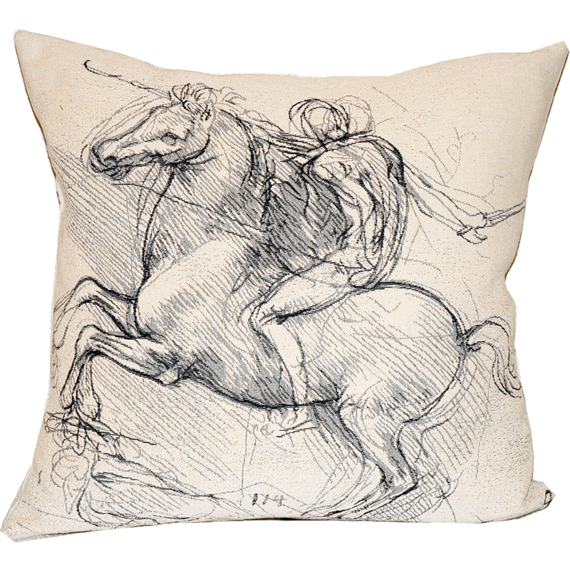 Cavalier de Vinci cushion cover, Jules Pansu tapestry, horse, equestrian, sale