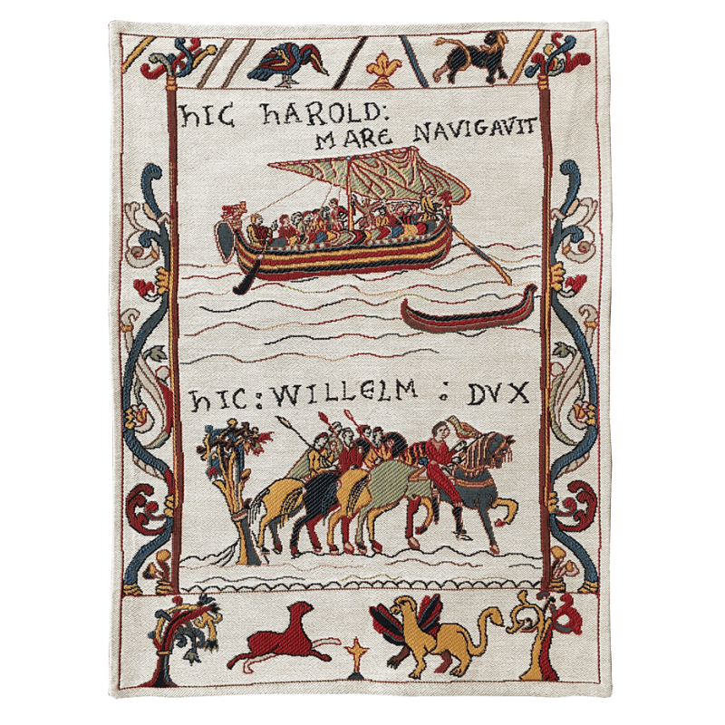 Tapisserie de Bayeux Harold et William en tissage jacquard des ateliers Jules Pansu
