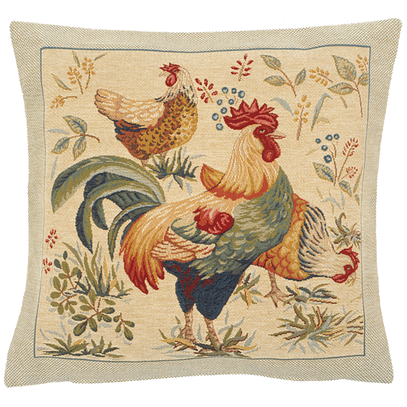 Picota rooster and hens cushion Jules Pansu