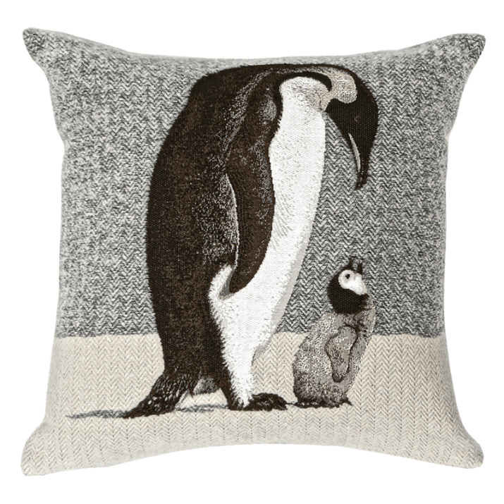 Coussin Empereur, pingouin, gris, noir et blanc - Jules Pansu