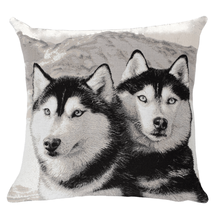 Coussin déco Huskies, montagne, cocon, chalet, chien  - Jules Pansu