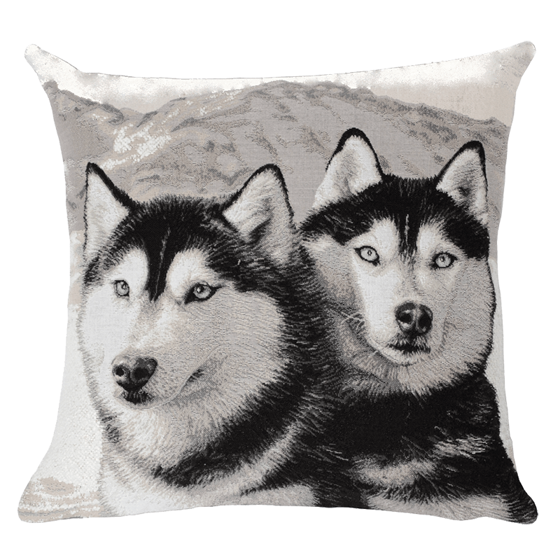 Huskies decorative cushion, mountain, cocoon, chalet, dog  - Jules Pansu