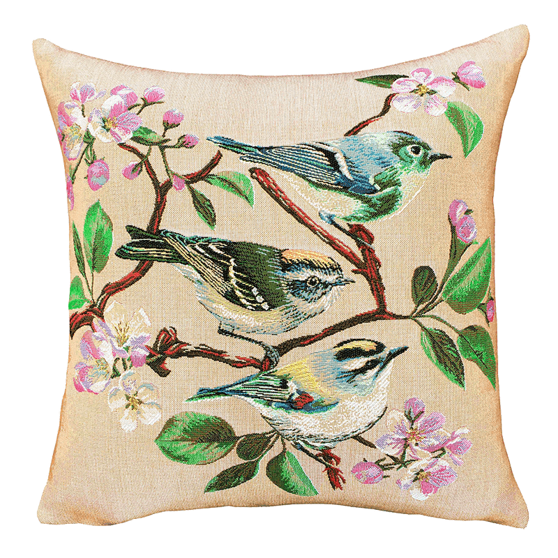 Little cushion The sparrows, green, yellow, pink flowers - Jules Pansu