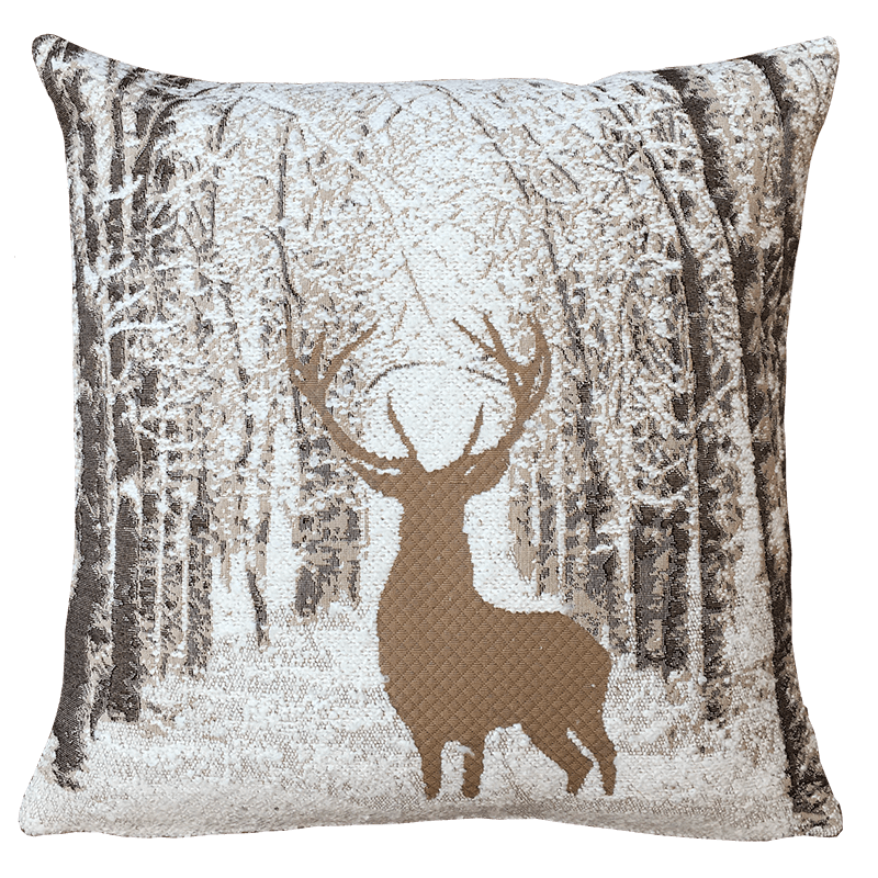 Coussin Cerf des neiges, bois, marron, hiver, chalet  - Jules Pansu