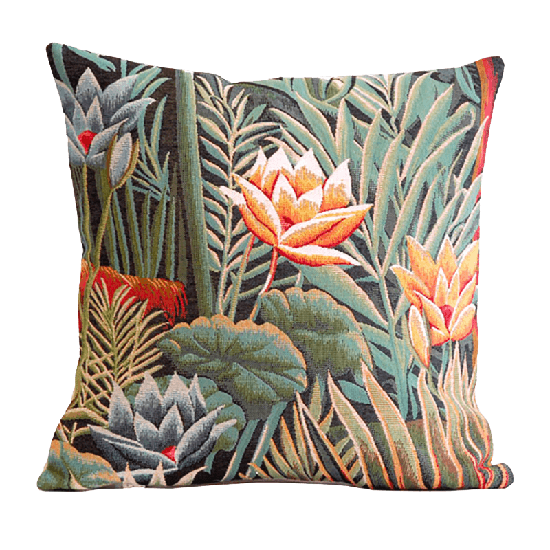 Douanier jungle cushion, orange flower, red, exotic, jungle - Jules Pansu