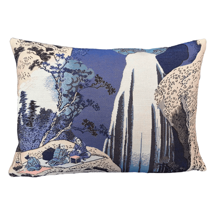 Hokusai Cascade of Amida cushion, blue, purple, design, japan, decoration - Jules Pansu