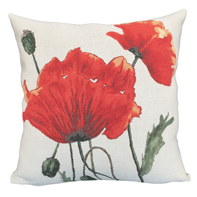 Coussin floral Coquelicots Mesdames, printemps, campagne, rouge - Jules Pansu