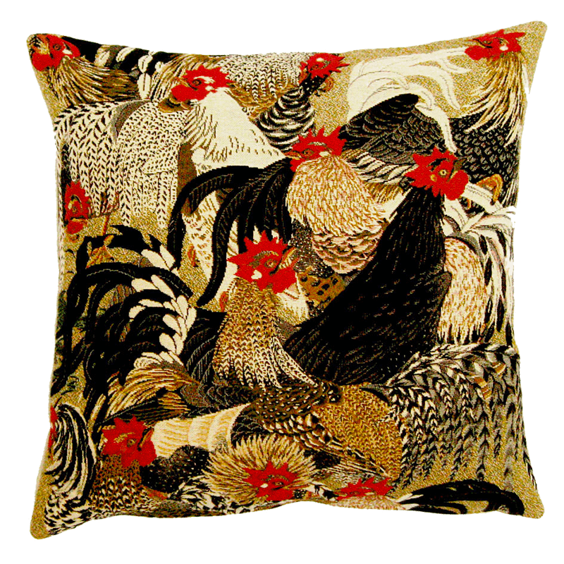 Réveil Matin woven cushion, rooster, country style - Jules Pansu