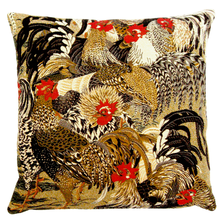 Coussin Dès Potron-Minet, coq, campagne champêtre- Jules Pansu