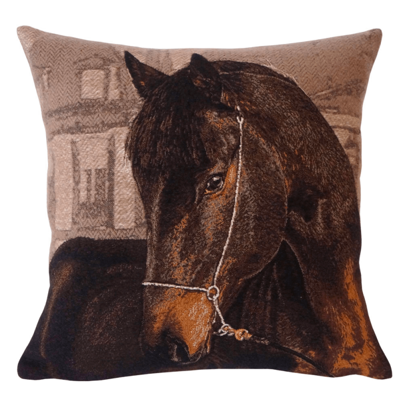 Coussin Bai Brun taupe, cheval - Jules Pansu