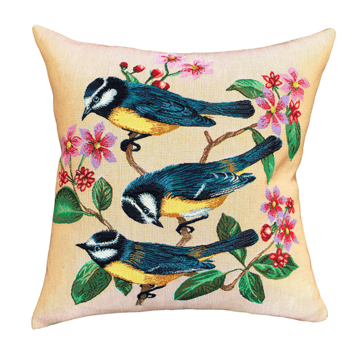 Little cushion The chickadees, blue, yellow - Jules Pansu