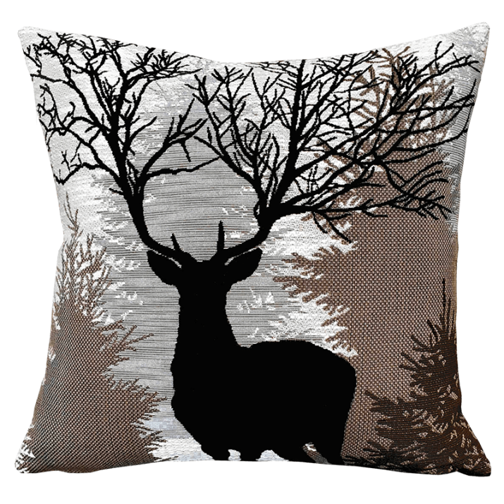 Le Brâme deer cushion, wood, forest, design, black, woven- Jules Pansu