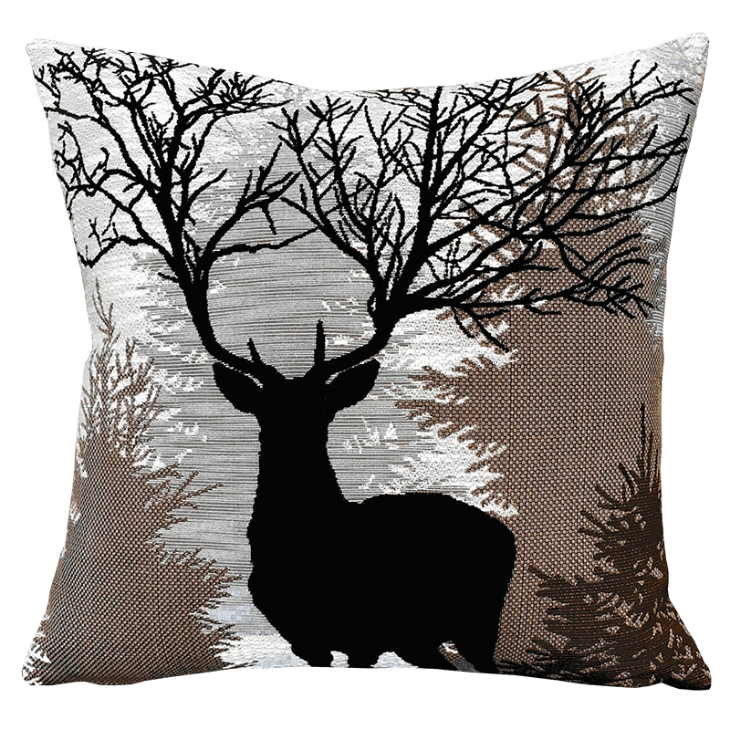 Le Brâme deer cushion, wood, forest, design, black, woven- Jules Pansu