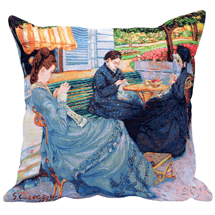 Coussin Caillebotte Portraits à la campagne, gustave, femme assise, peinture, bleu, xix siècle- Jules Pansu