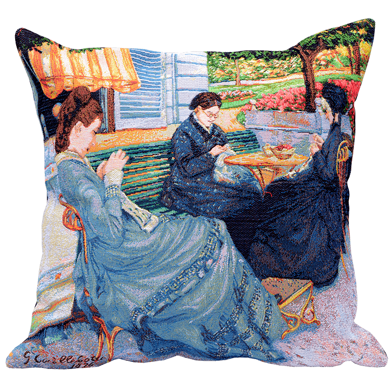 Caillebotte cushion  Portraits in the countryside, gustave, seated woman, painting, blue, 19th century - Jules Pansu