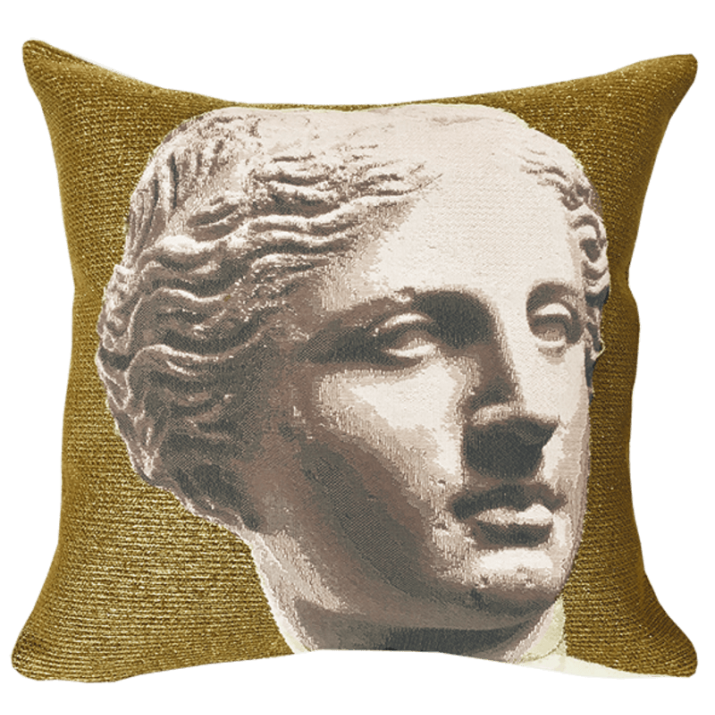 Gold Venus de Milo cushion, statue, Louvre Museum, design, elegant, face - Jules Pansu