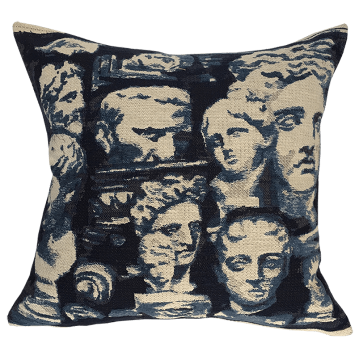 Coussin grèce antique bleu, visage, buste, grèce, rome antique - Jules Pansu
