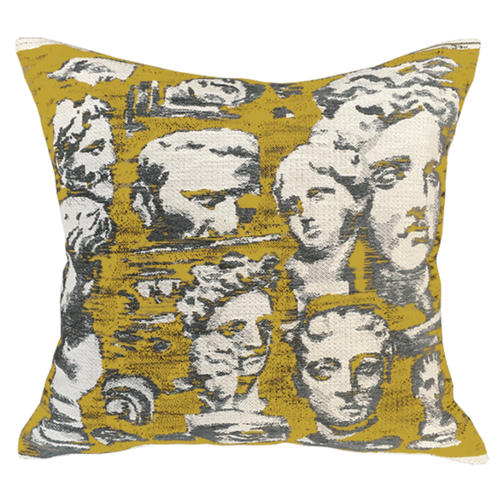 Coussin grèce antique jaune, visage, buste, grèce, rome antique - Jules Pansu