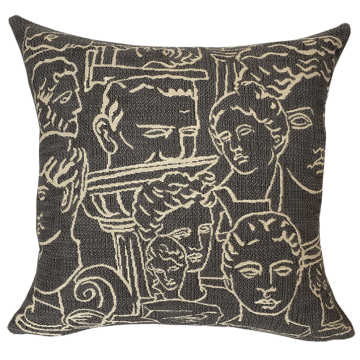Coussin Atelier grèce antique gris, buste, rome antique, dessin au trait, design - Jules Pansu
