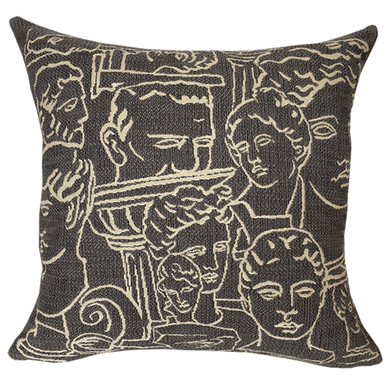 Workshop, ancient greece, grey , cushion, bust, ancient rome, line drawing, design - Jules Pansu