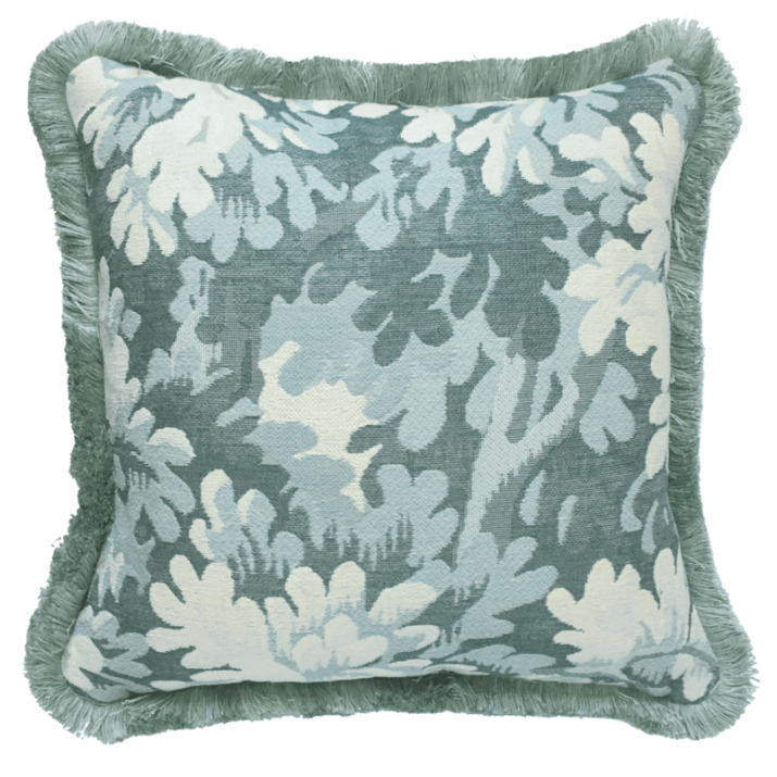 Coussin feuillage tapisserie Bergère bleu - Jules Pansu