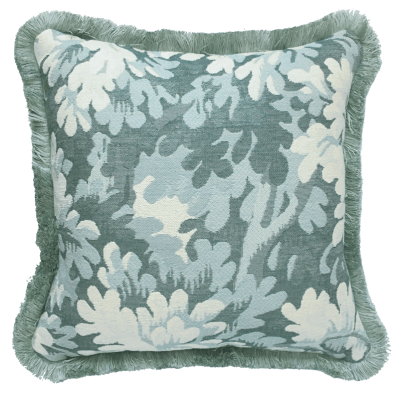 Coussin feuillage tapisserie Bergère bleu - Jules Pansu