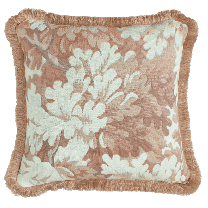 Coussin feuillage tapisserie Bergère corail - Jules Pansu
