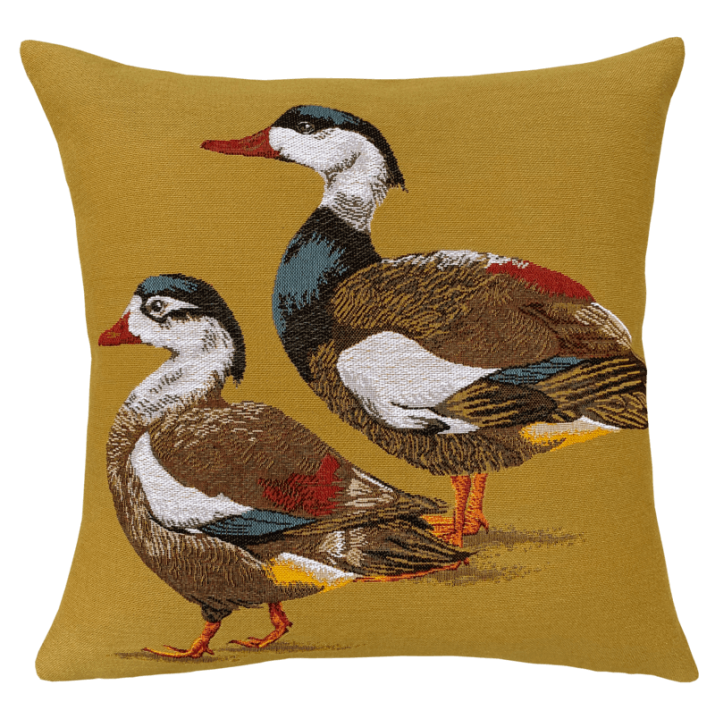 Coussin Canard Sauvage ocre, campagne, relais chasse - Jules Pansu