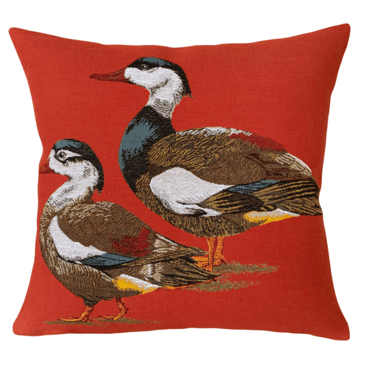 Coussin Canard Sauvage rouge, campagne, relais chasse - Jules Pansu