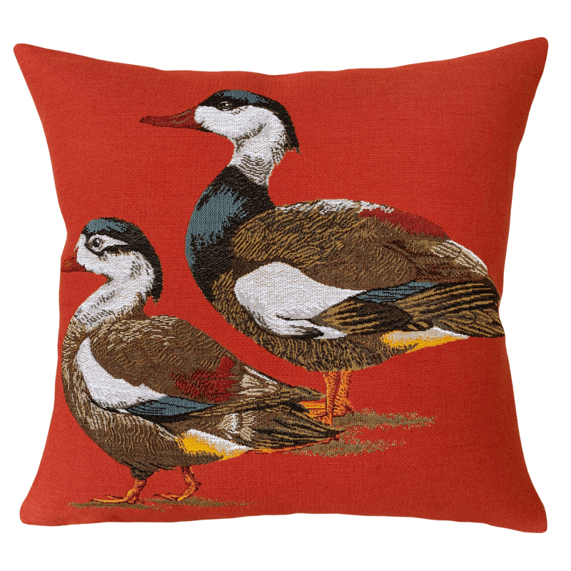 Coussin Canard Sauvage rouge, campagne, relais chasse - Jules Pansu