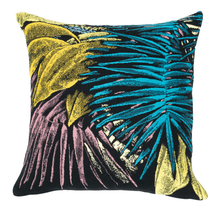 Julien Colombier cushion Total tropical - jungle, black, green, pink, yellow, blue, purple Jules Pansu
