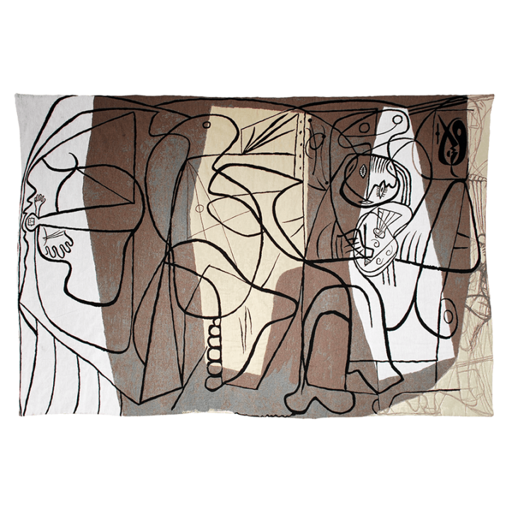 Tapisserie Picasso Le peintre et son modèle, gris, design, ligne noir, bande marron - Jules Pansu - ©Succession Picasso