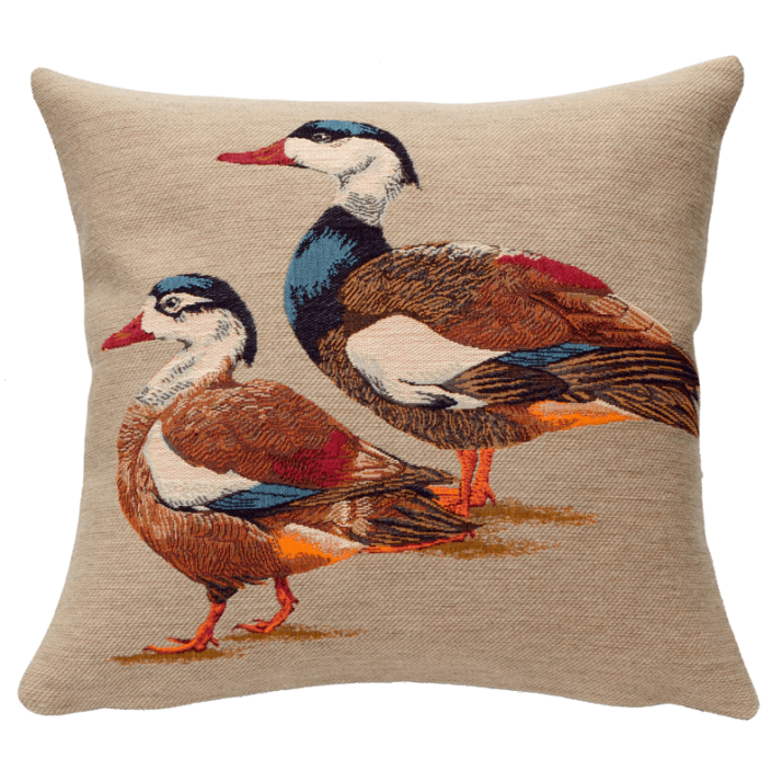 Coussin Canard Sauvage ocre, campagne, relais chasse - Jules Pansu