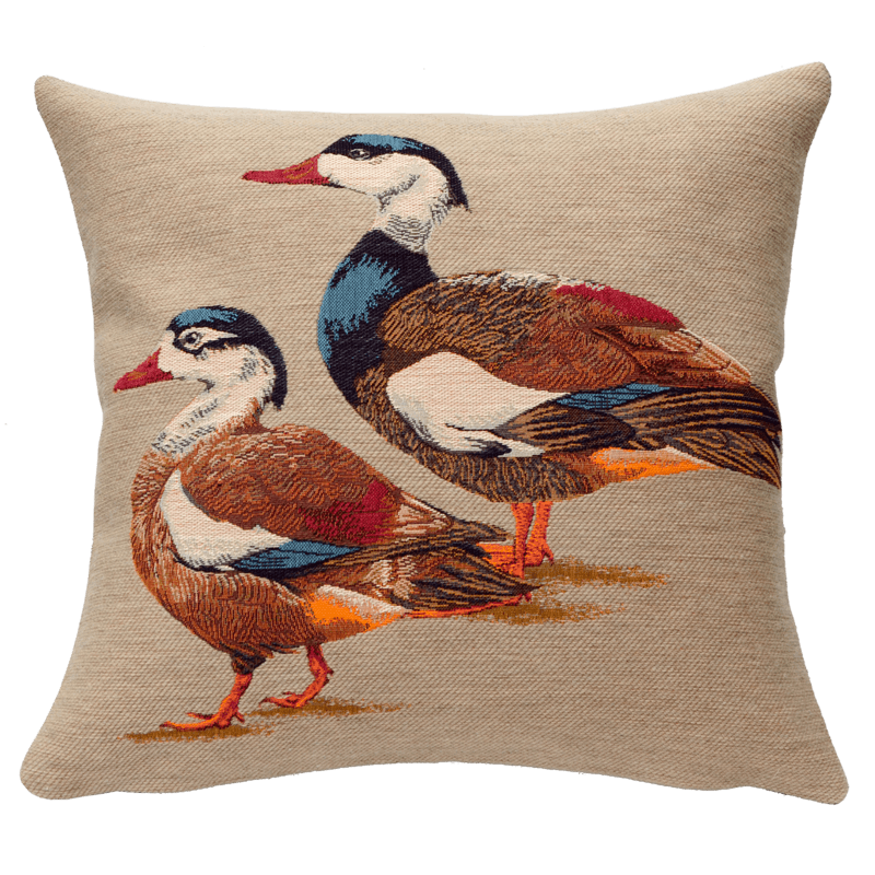 Coussin Canard Sauvage ocre, campagne, relais chasse - Jules Pansu